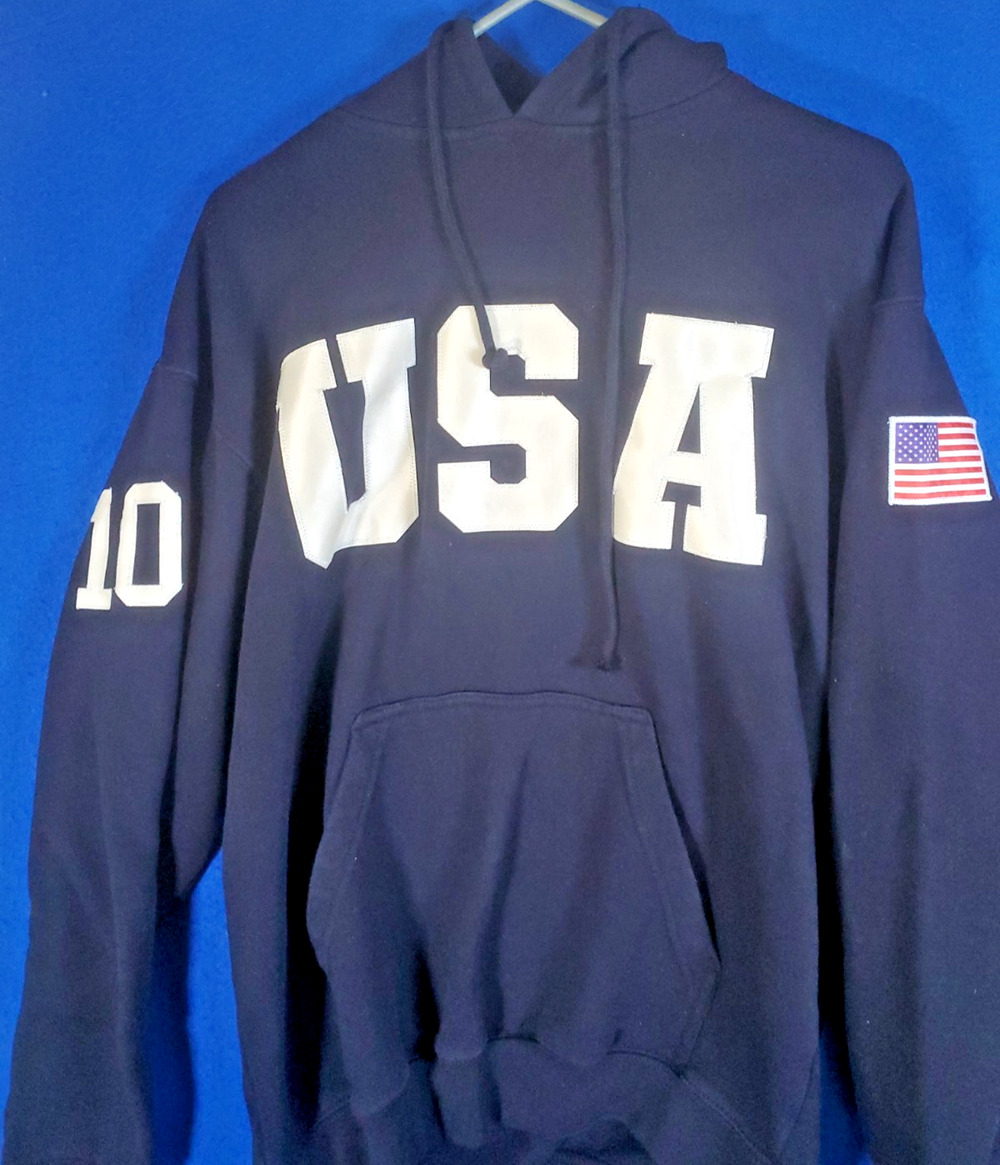 BROdenim USA Patch Hoodie Medium Navy Blue Custom Rework Miller 10 Sweatshirt M
